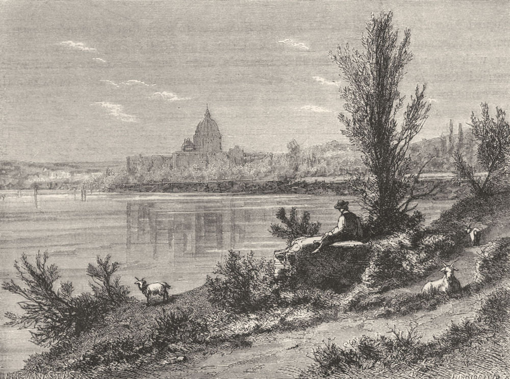 ROME. Between Ponte Molle & Monte Mario 1872 old antique vintage print picture